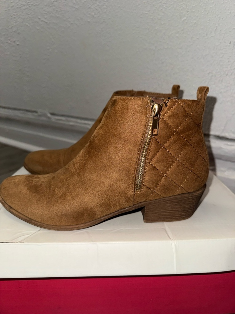 JustFab Tan Suede Zip Ankle Booties - Picture 4 of 7